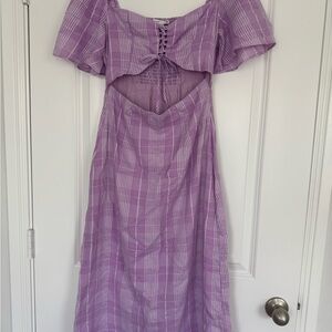 Lavender Plaid Off-Shoulder Dress